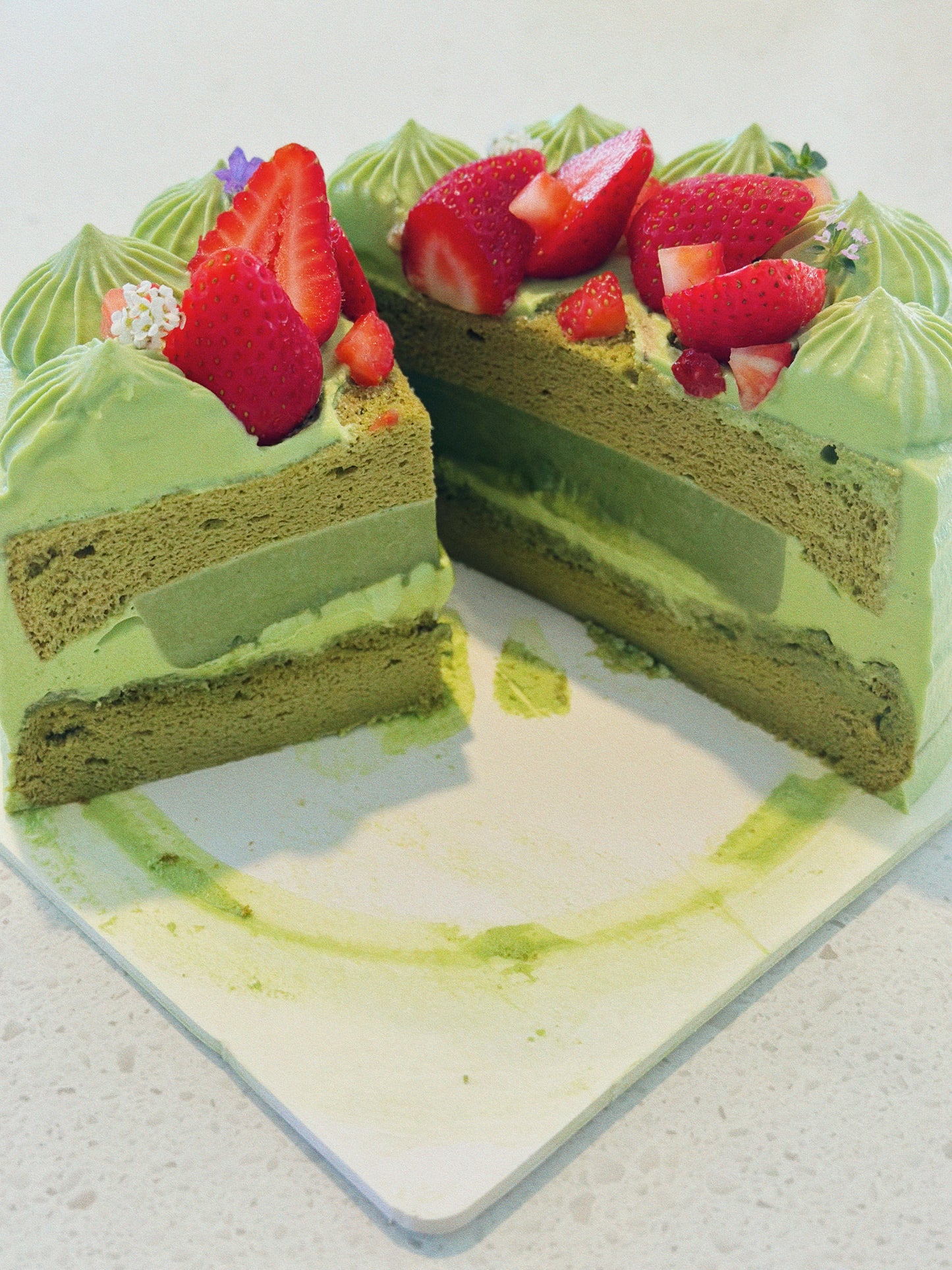 White Chocolate Matcha Chiffon Cake